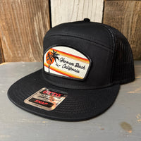 Hermosa Beach RETRO SUNSET 7 Panel Mid Profile Trucker Snapback Hat - Black