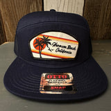 Hermosa Beach RETRO SUNSET 7 Panel Mid Profile Trucker Snapback Hat - Navy