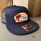 Hermosa Beach RETRO SUNSET 7 Panel Mid Profile Trucker Snapback Hat - Navy