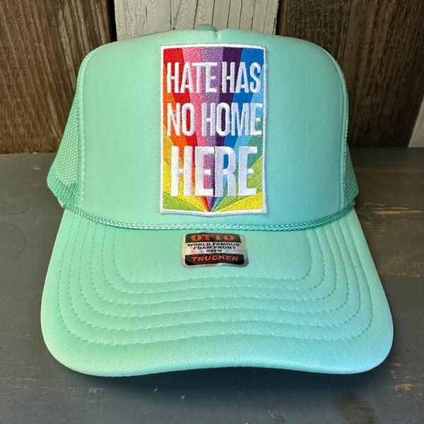 HATE HAS NO HOME HERE High Crown Trucker Hat - Seafoam Green