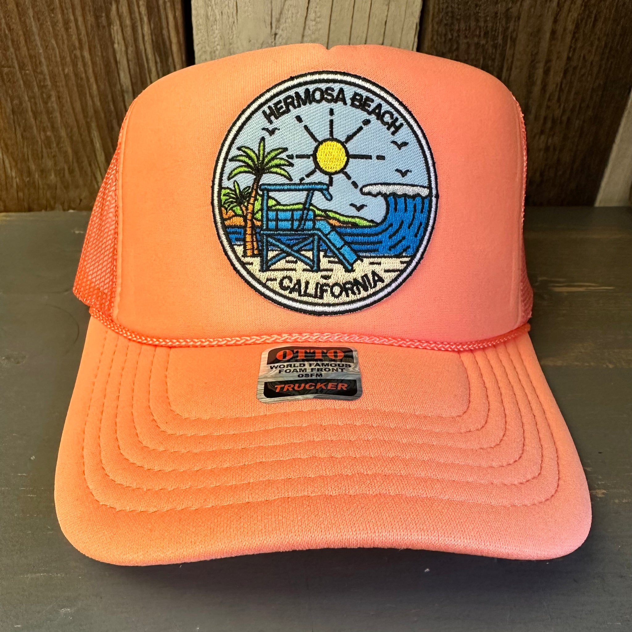 Hermosa Beach SHOREFRONT High Crown Trucker Hat - Coral 