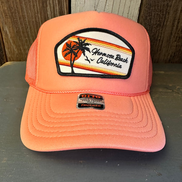 Hermosa Beach RETRO SUNSET High Crown Trucker Hat - Coral