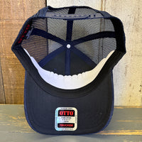 Hermosa Beach LIFEGUARD TOWER :: NORTH OF PIER 6 Panel Corduroy Trucker Hat - Navy