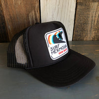 SURF HERMOSA :: OPEN DAILY Mid Crown Trucker Hat - Black (Curved Brim)
