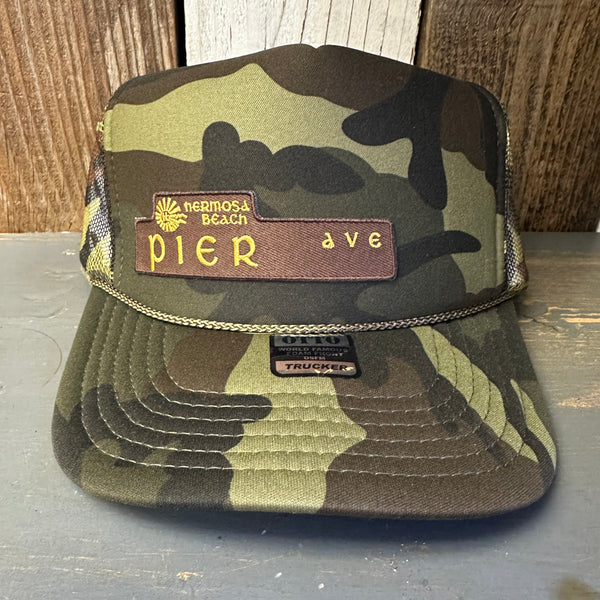 Hermosa Beach PIER AVE Trucker Hat - Full Camouflage