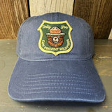 SMOKEY BEAR :: ONLY YOU CAN PREVENT FOREST FIRES - 6 Panel Low Profile Style Dad Hat with Velcro Closure - Faded Navy