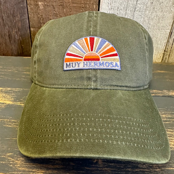 Hermosa Beach MUY HERMOSA :: COASTAL EDITION MINI 6 Panel Low Profile Style Dad Hat - Olive Green