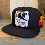 Hermosa Beach SURF MALIBU :: OPEN DAILY Side Stripe Snapback Trucker Hat - Black