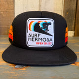 Hermosa Beach SURF HERMOSA :: OPEN DAILY Side Stripe Snapback Trucker Hat - Black