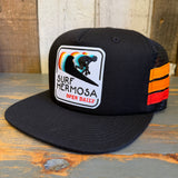 Hermosa Beach SURF HERMOSA :: OPEN DAILY Side Stripe Snapback Trucker Hat - Black