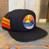 Hermosa Beach OBLIGATORY SUNSET Side Stripe Snapback Trucker Hat - Black