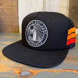 SOUTH BAY SURF CALIFORNIA (Black Patch) Side Stripe Snapback Trucker Hat - Black