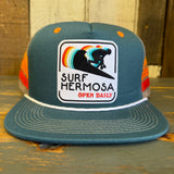 Hermosa Beach SURF HERMOSA :: OPEN DAILY Side Stripe Snapback Trucker Hat - Teal