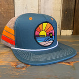 Hermosa Beach OBLIGATORY SUNSET Side Stripe Snapback Trucker Hat - Teal