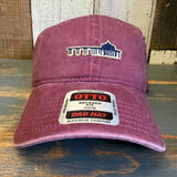 Manhattan Beach PIER & ROUNDHOUSE 6 Panel Low Profile Style Dad Hat - Maroon