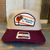 Hermosa Beach RETRO SUNSET 5 Panel Mid Profile Baseball Cap - Maroon/Khaki