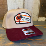 Hermosa Beach RETRO SUNSET 5 Panel Mid Profile Baseball Cap - Maroon/Khaki