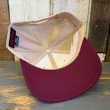 Hermosa Beach MUY HERMOSA 5 Panel Mid Profile Baseball Cap - Maroon/Khaki
