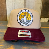 SOUTH BAY SURF (Multi Colored Patch) 5 Panel Mid Profile Cap - Maroon/Khaki