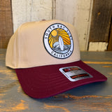 SOUTH BAY SURF (Multi Colored Patch) 5 Panel Mid Profile Cap - Maroon/Khaki