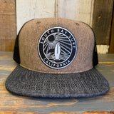 SOUTH BAY SURF CALIFORNIA (Black Patch) Snapback Trucker Hat - Denim/Cork