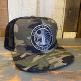 SOUTH BAY SURF CALIFORNIA (Black Patch) Snapback Trucker Hat - Woodland Camo