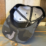 Hermosa Beach SURFING GRIZZLY BEAR Snapback Trucker Hat - Gray Camo/Black