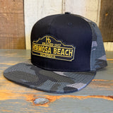 Hermosa Beach ARE YOU ESTABLISHED? Snapback Trucker Hat - Gray Camo/Black