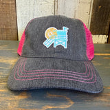 Hermosa Beach LIFEGUARD TOWER 6-Panel Herringbone - Charcoal/Fuchsia