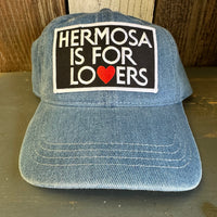 Hermosa Beach HERMOSA IS FOR LOVERS 6 Panel Low Profile Style Dad Hat - Light Blue Denim