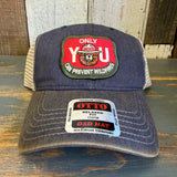 ONLY YOU CAN PREVENT WILDFIRES :: SMOKEY BEAR 6 Panel Low Profile Trucker Hat - Black/Khaki
