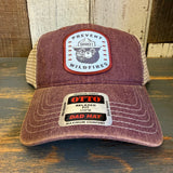PREVENT WILDFIRES :: SMOKEY BEAR 6 Panel Low Profile Trucker Hat - Maroon/Khaki