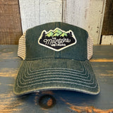 THE MOUNTAINS ARE CALLING 6 Panel Low Profile Trucker Hat - Dark Green/Khaki