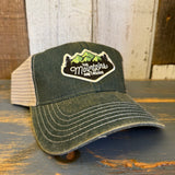 THE MOUNTAINS ARE CALLING 6 Panel Low Profile Trucker Hat - Dark Green/Khaki