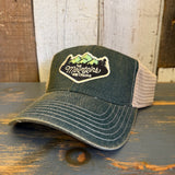 THE MOUNTAINS ARE CALLING 6 Panel Low Profile Trucker Hat - Dark Green/Khaki