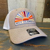 Hermosa Beach MUY HERMOSA 6 Panel Low Profile Mesh Back Trucker Hat - Khaki/White