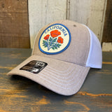 CALIFORNIA POPPY 6 Panel Low Profile Mesh Back Trucker Hat - Khaki/White