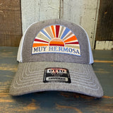 Hermosa Beach MUY HERMOSA 6 Panel Low Profile Mesh Back Trucker Hat - Charcoal Grey/White