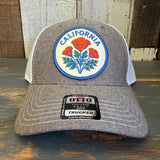 CALIFORNIA POPPY 6 Panel Low Profile Mesh Back Trucker Hat - Charcoal Grey/White