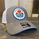 CALIFORNIA POPPY 6 Panel Low Profile Mesh Back Trucker Hat - Charcoal Grey/White