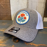 CALIFORNIA POPPY 6 Panel Low Profile Mesh Back Trucker Hat - Charcoal Grey/White