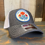 CALIFORNIA POPPY 6 Panel Low Profile Mesh Back Trucker Hat - Black/White