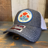 CALIFORNIA POPPY 6 Panel Low Profile Mesh Back Trucker Hat - Black/White