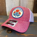 CALIFORNIA POPPY 6 Panel Low Profile Mesh Back Trucker Hat - Red/White