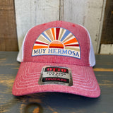 Hermosa Beach MUY HERMOSA 6 Panel Low Profile Mesh Back Trucker Hat - Red/White
