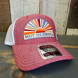 Hermosa Beach MUY HERMOSA 6 Panel Low Profile Mesh Back Trucker Hat - Red/White