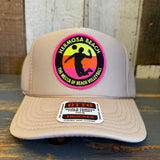 Hermosa Beach THE MECCA OF BEACH VOLLEYBALL High Crown Trucker Hat - Khaki