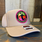 Hermosa Beach THE MECCA OF BEACH VOLLEYBALL High Crown Trucker Hat - Khaki