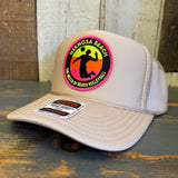 Hermosa Beach THE MECCA OF BEACH VOLLEYBALL High Crown Trucker Hat - Khaki