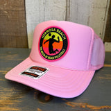 Hermosa Beach THE MECCA OF BEACH VOLLEYBALL High Crown Trucker Hat - Pink